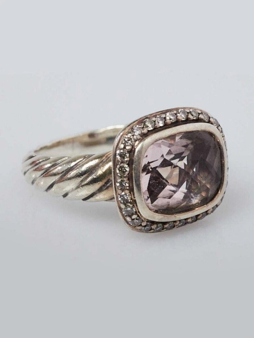 David Yurman Morganite and Diamond Noblesse Cable Ring Size 4